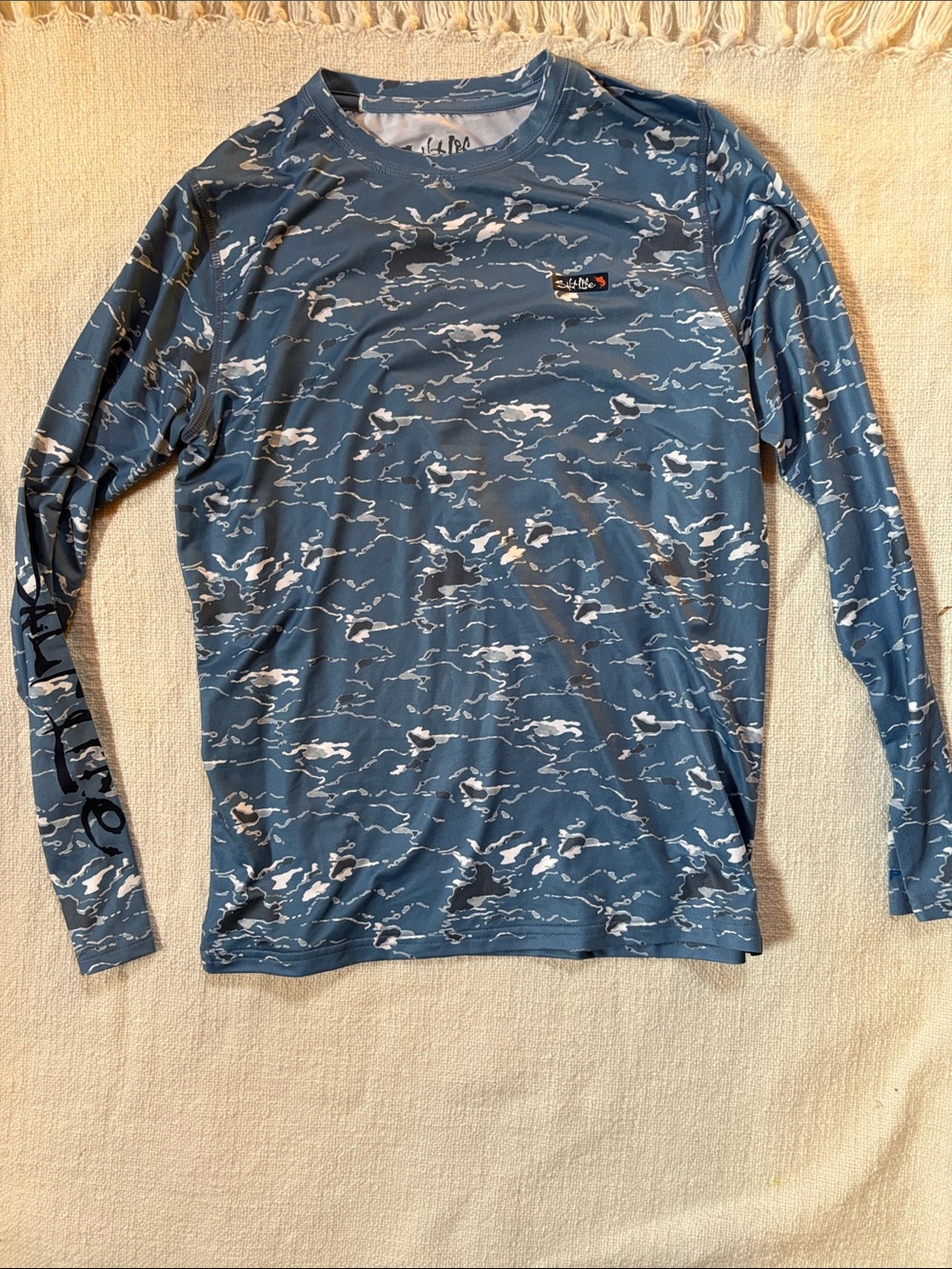 Reel Life Blue Camo Long Sleeve Performance Tee New Without Tags